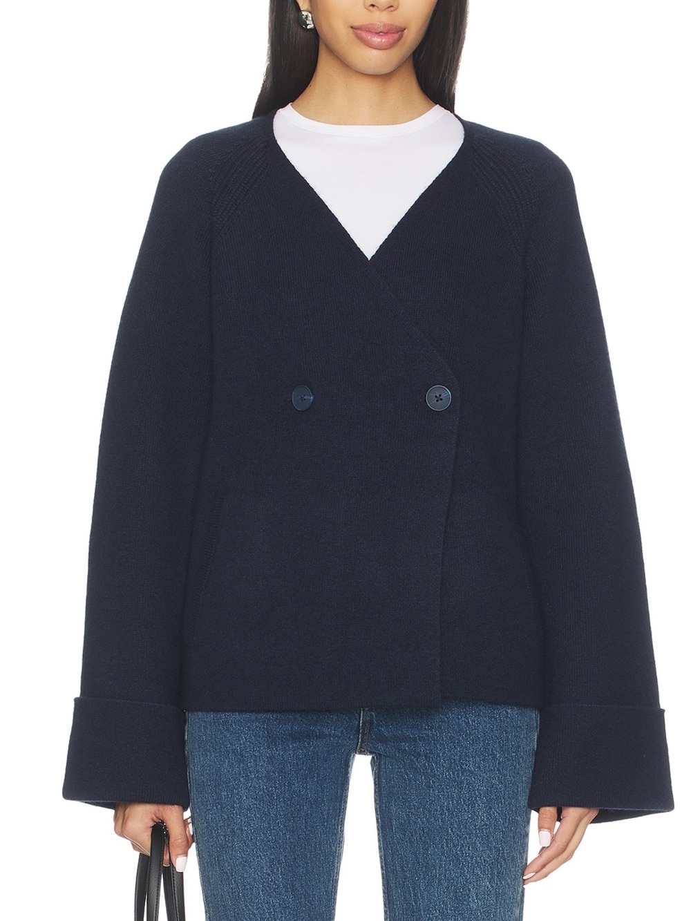 ALIGNE Hampton Navy Wool Blend Wrap Cardigan Sweater Jacket Preppy NWT US 6